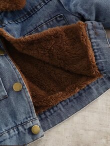 SHEIN Vintaside Kids 男嬰秋冬加厚保暖夾棉外套，毛領時尚夾克，適合寒冷天氣的嬰兒外套 - 彩色 - 查看 5
