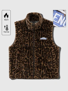 ROMWE MEN Men's Leopard Print Embroidered Casual Daily Wear Vest - Coffee Brown - View 7