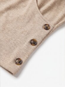 Balvessa Women's Solid Color Overlap V-Neck Button Design Casual Tank Top - Apricot - View 5