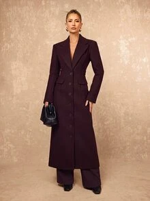 Lumalex Jaket Wanita Musim Gugur/Musim Dingin dengan Struktur, Bantalan Bahu, Pinggang Terikat, Lengan Panjang Lurus, Potongan Reguler, Model Musim Gugur Terbaru - Burgundy - View 7