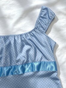 IslaSuriya 夏季休閒波點抓皺背心上衣 - 淺藍色 - 查看 3
