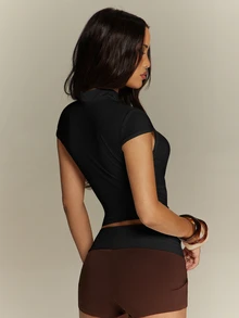 Denimoi Solid Color Fashion Top Cut Out Top Sexy Tops GNO Date Night Dinner Girls Night Out - Black - View 10