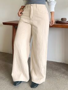 Dazy Plus Textured Fabric Heavy-Duty Loose Wide-Leg Pants, Fun Commuter Style, Spring/Autumn Long Apricot Denim Jeans - Apricot - View 8
