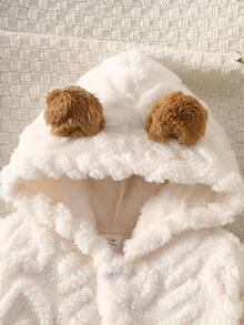 SHEIN Unisex Coral Fleece Set With Bear Embroidery For Newborn Babies, Winter Cute Style - Brown - View 5