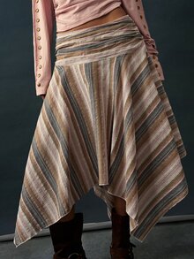 Bohemela Rok Kasual Bergaris Vintage Wanita Serbaguna untuk Musim Panas/Gugur, Sempurna untuk Pemakaian Sehari-hari, Liburan, Jalan-jalan, dan Kostum Halloween - Berwarna merah muda - View 2