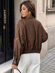 Vionelle Plus Size Women's French Casual Elegant Long Sleeve Jacket - Mocha Brown - View 2