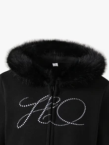 SHEIN 1件青少年女孩Y2K甜酷風運動衫外套，長袖，抓絨，秋季服飾，日常街頭穿搭，校園通勤，派對穿著 - 黑色 - 查看 8
