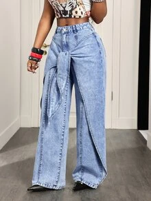 Slaydiva Women's Button Casual Versatile Daily Wear Denim Jeans - Blue - View 4
