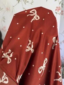 CottageSlumber Bow Print Faux Silk Minimalist Plus Size Robe - Burgundy - View 8