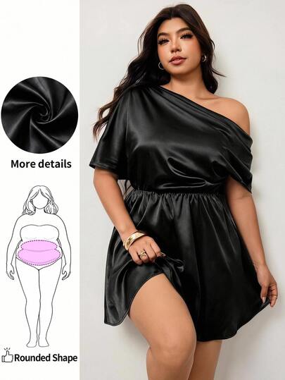 Enliva Plus Size Women's Casual Commute Solid Color Asymmetric Neckline Cinched Waist Umbrella Skirt Dress, Summer Brown Elegant Dress, Chocolate Brown Dress, Coffee Brown Dress, Brown Wedding Guest Dress, Spring Women's Clothing, Spring Women's Clothing