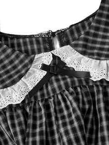 Sweetness Women's Peter Pan Collar Plaid Short Petal Sleeve Mini Dress - Black - View 3