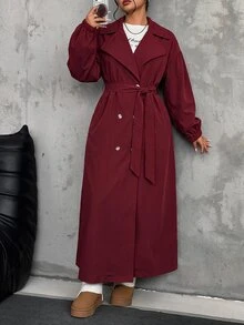 SHEIN EZwear 大尺碼女款純色時尚百搭日常休閒風衣外套 秋季 - 酒紅色 - 查看 5