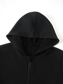 SHEIN 青少年男孩休閒拉鍊連帽衛衣與運動長褲2件套，適合日常穿著、通勤、運動 - 黑色 - 查看 8