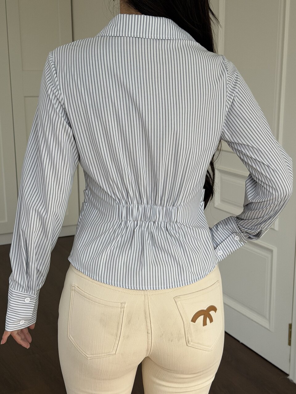 Women's Striped Long Sleeve Single-Breasted Pleated Casual Shirt Fall
