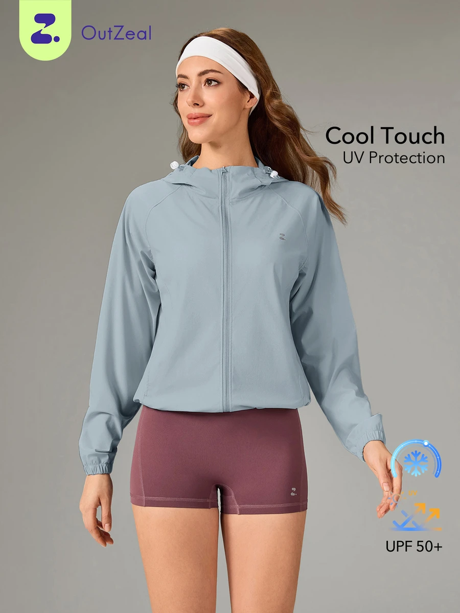 OutZeal Women Sun-Proof Jacket Summer Gym Workout UV Protection Cool Touch Hooded Outdoor Jacket Solid Color - Blue - View 1