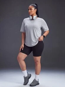 Powerista 女款灰色大尺碼半透鬆身運動T恤，透氣柔軟面料，休閒熱帶風，適合健身運動，夏季秋季四季皆宜 - 淺灰色 - 查看 6