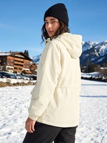 Exploreva Women's Solid Color Long Sleeve Drawstring Waist Hooded Outdoor Windbreaker Jacket - Beige - View 2
