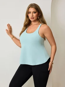Easithlete Women's Plus Size Solid Color Casual Versatile Daily Pilates Gym Travel Sports T-Shirt Light Blue Summer - Mist Green - View 3
