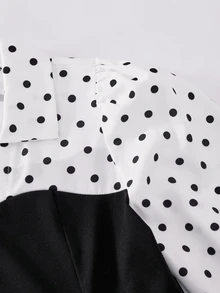 Casuvi Kids Tween Girls Chic Cute Elegant White And Black Polka Dot Blouse, Warm Contrast Colorblock Lapel Neck Pullover Shirt School Autumn - White - View 3