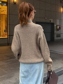 FRIFUL Women's Solid Color Hollow Out Long Sleeve Round Neck Casual Sweater Fall - Khaki - View 4