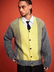 ROMWE MEN Men's Colorblock Casual Versatile Daily Wear Cardigan - Multicolor - View 4