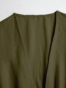 Sweetra Women's Solid Color Long Sleeve Waist Tie Casual Top - Dark Green - View 4