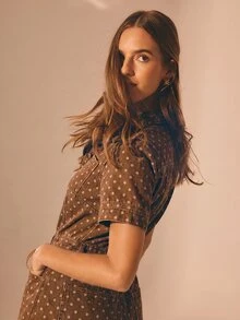 Aralina 女款波點印花牛仔連身褲 - 棕色 - 查看 5