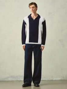 RONVEXI 男士休閒拼接撞色毛衣，秋冬款 - 彩色 - 查看 5