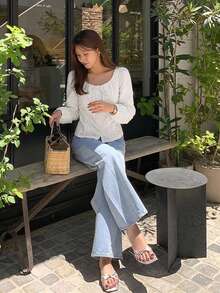 DAZY Women's Solid Color Front Tie Long Sleeve Single-Breasted Casual Cottagecore Shirt Autumn Brunch White - White - View 4