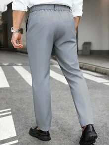 Manfinity Mode 男士大尺碼鈕扣口袋休閒商務西裝長褲 - 霧霾藍 - 查看 2