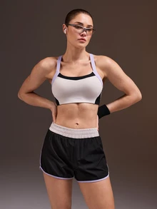 Powerista Women's Black, Light Purple, Light Gray Sports Bra & 2 In 1 Sports Shorts 2 Pieces Set - Multicolor - View 5