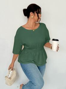 Firerie Plus Size Women Solid Color Backless Casual Versatile Daily Wear Shirt - Green - View 7