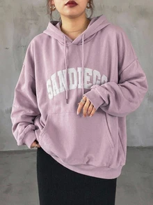 Dazy Plus Korean Style Letter Embroidery Loose Hooded Sweatshirt, Pink, Spring/Autumn - Pink - View 6