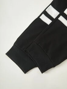 SHEIN 青少年男孩休閒拉鍊連帽衛衣與運動長褲2件套，適合日常穿著、通勤、運動 - 黑色 - 查看 7