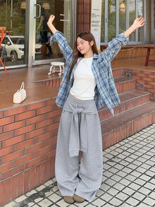 DAZY Women's Loose Spring/Summer Tie-Up Casual Sweatpants Fall - Grey - View 5