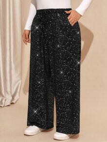 Comfylo Spring/Summer Casual Woven Embroidered Vacation Outing Plus Size Long Pants - Black - View 3