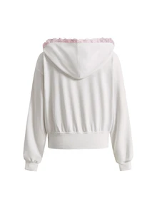 ROMWE Kawaii Women's Cute Girl Fun Print Rhinestone Decor Lace Patchwork 2 In 1 Sweatshirt, Autumn/Winter - White - View 2