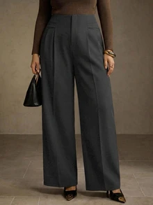 MOTF PREMIUM PLUS SIZE WOMEN PLEATED DESIGN COMMUTER VERSATILE LONG PANTS - Grey - View 4