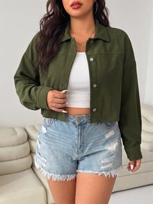 Solflare Women's Plus Size Solid Color Casual Versatile Daily Wear Long Sleeve Jacket - Army Green - View 4