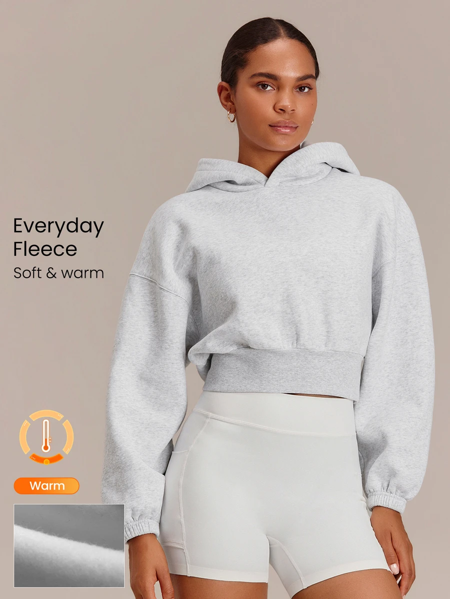 GLOWMODE Everyday Fleece Cozy Camper Soft Lightweight Warm Relaxed Fit Cropped Sweatshirt Autumn Winter Outdoors Daily Casual Wear - Light Grey - View 1