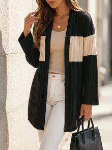 RosyDaze Women's Loose Casual Minimalist Colorblock Lightweight Cardigan, Simple Fashion Thin Jacket, Suitable For Daily Wear Home Travel Black Fall Office - Black - View 8