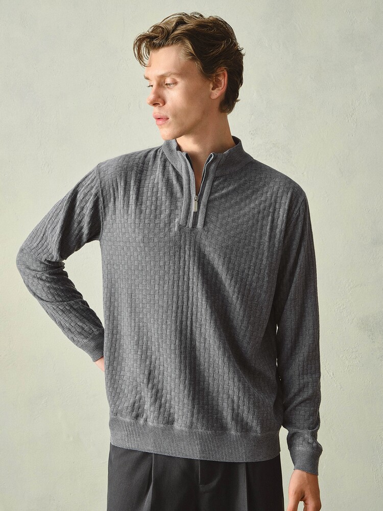 RONVEXI Men's Versatile Knit Zip-Up Pullover,Formal Old Money Style Suitable For Wholesale Purchase - Grey - View 7