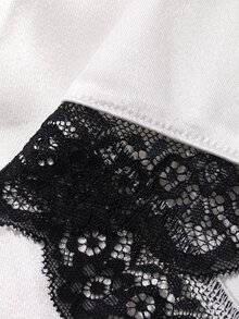 Dazy Plus Letter Print Contrast Lace Fitted Sexy Camisole Top Spring Summer Autumn Vacation - White - View 6