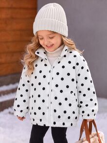 SHEIN 女嬰可愛百搭休閒波點長袖夾克 - 白色 - 查看 8