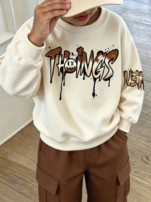 Boys Creative Splatter Ghost Face Letter Print Crew Neck Pullover ...