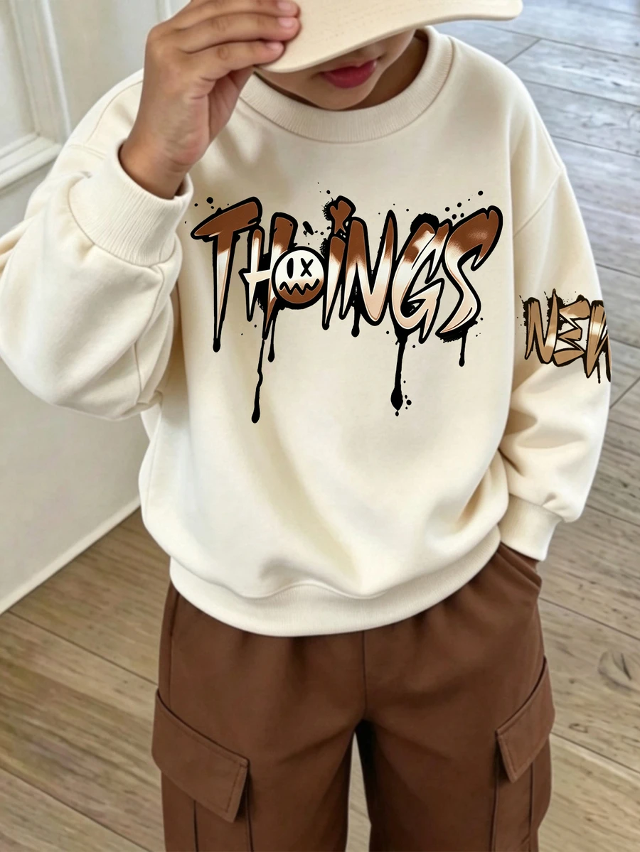 Boys Creative Splatter Ghost Face Letter Print Crew Neck Pullover ...