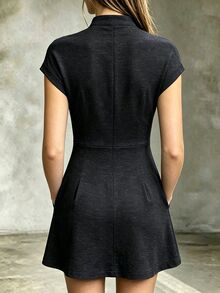 Trelyra Women's Button Half-Placket Casual Pocket Dress - Dark Grey - View 2