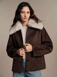Anewsta Essential Women's Fall Winter Elegant Casual Loose Dark Brown Wool Blend Overcoat For Business Office Going Out - Coffee Brown - View 10