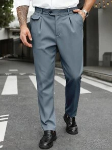 Manfinity Mode Men's Plus Size Versatile Commute Solid Color Suit Pants - Dusty Blue - View 5