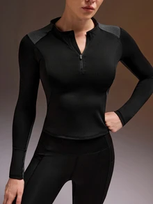 Powerista Women's Black & Gray Slim Fit Patchwork Long Sleeve Sports T-Shirt - Black - View 3